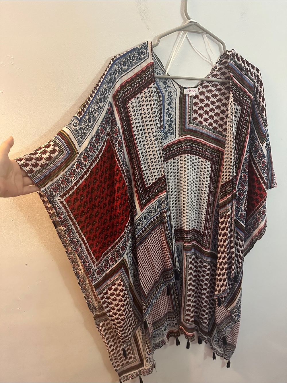 Pinky Multicolor Floral & Stripe Kimono with Red Accents